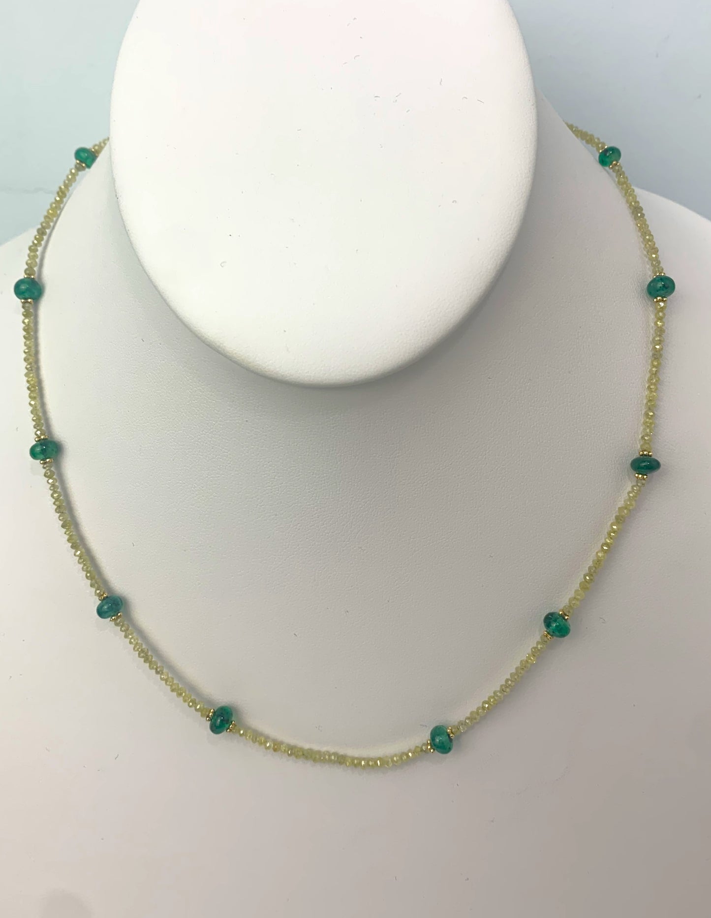 18" Yellow Diamond Emerald Bead Corded Necklace in 14KY - NCK-061-CRDDIAGM14Y-YLEM-18 12ctw