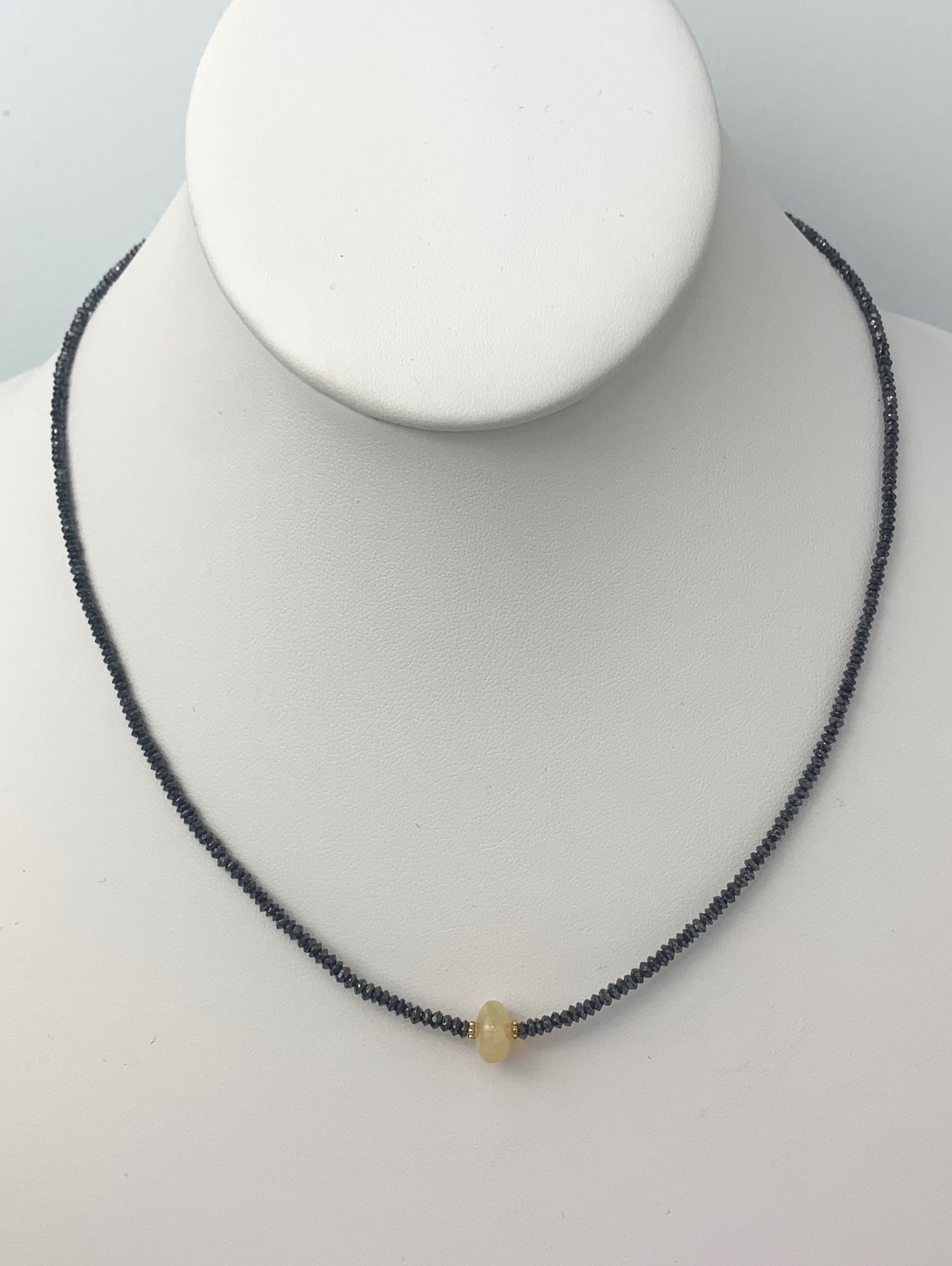 17" Black Diamond Necklace with Opal Center  in 14KY - NCK-062-CRDDIAGM14Y-BLKOP-17-05240