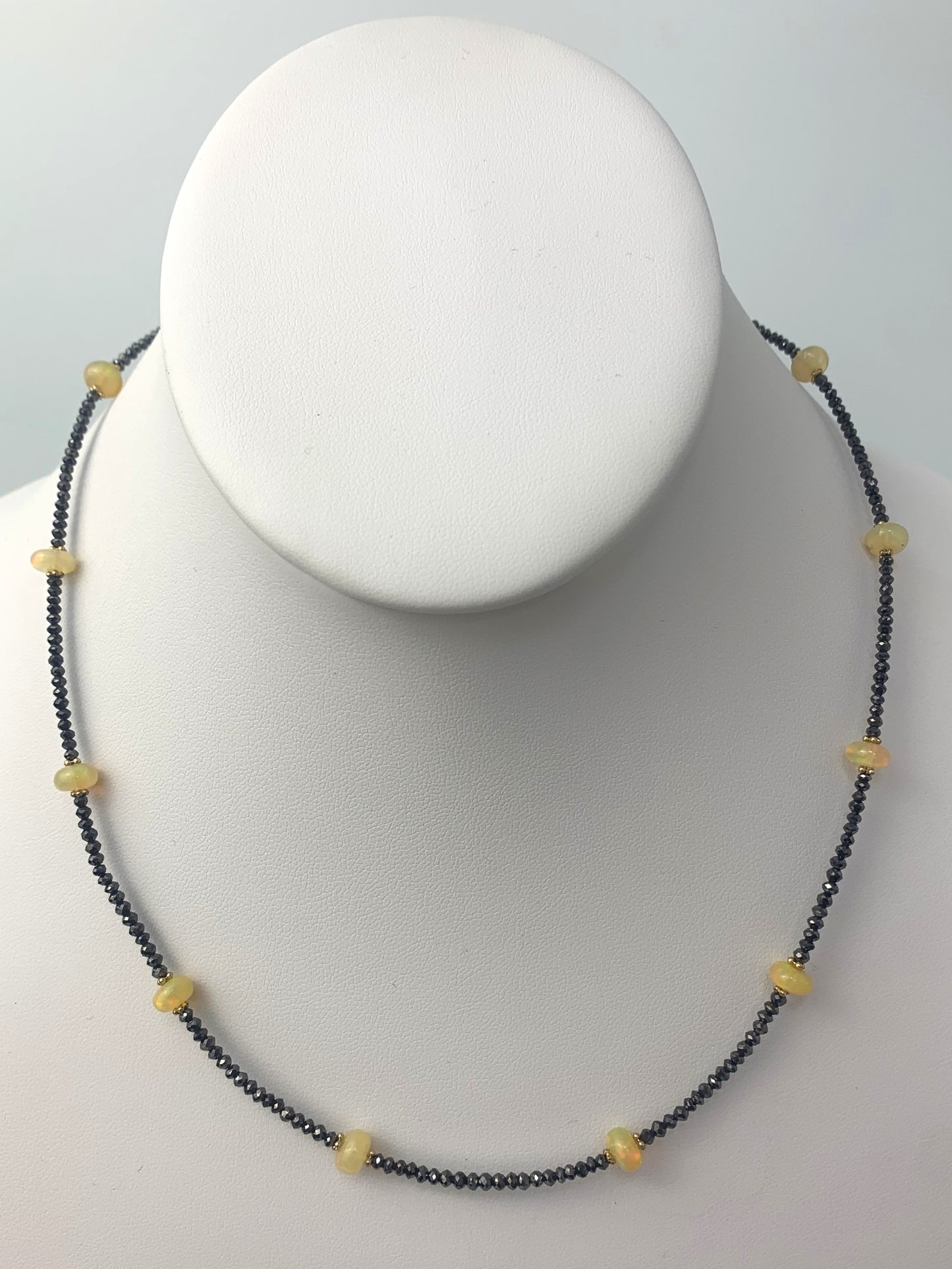 17.5" Black Diamond Necklace with Opal Stations in 14KY - NCK-063-CRDDIAGM14Y-BLKOP-17.5
