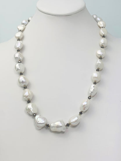 22.5" Black Diamond Freshwater Baroque Pearl Necklace in 14KY - NCK-110-CRDPRLDIA14Y-WHBLK-22.5 12ctw