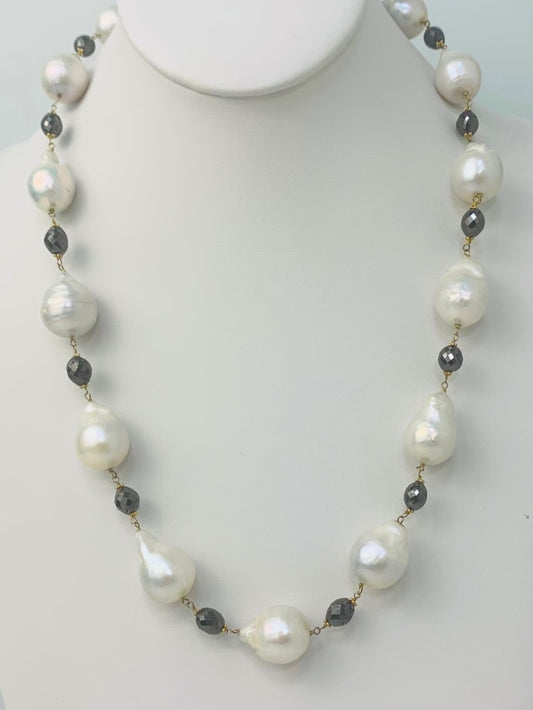 19" Freshwater Baroque Pearl Rosary Necklace in 14KY - NCK-139-ROSPRLDIA14Y-WHBLK-19-00723 53ctw