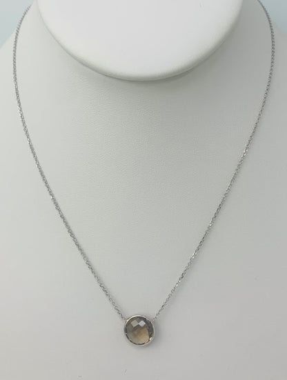 16" 10mm Smokey Quartz Single Bezel Necklace in 14KW - NCK-151-BZGM14W-SQ-16-10