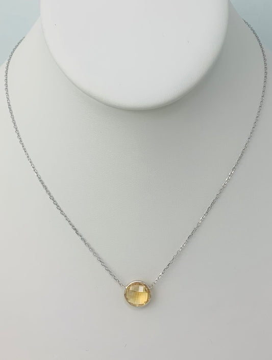 16" 10mm Citrine Single Bezel Necklace in 14KW NCK-158-BZGM14W-CIT-16-10