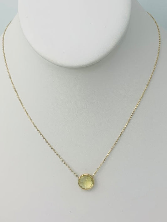 16" 10mm Lemon Quartz Single Bezel Necklace in 14KY - NCK-159-BZGM14Y-LQ-16-10