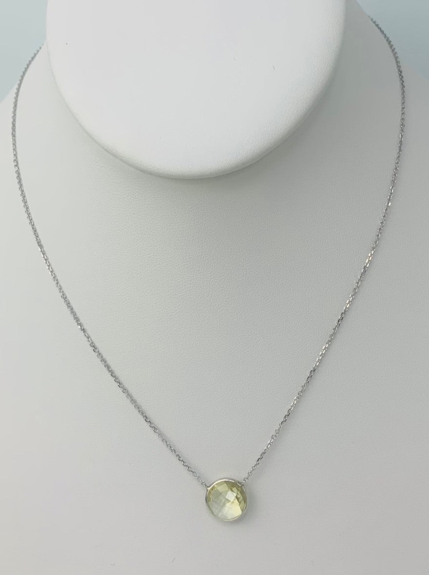 16" 10mm Lemon Quartz Single Bezel Necklace in 14KW - NCK-159-BZGM14W-LQ-16-10