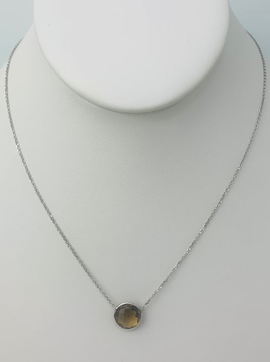 16" 10mm Honey Quartz Single Bezel Necklace in 14KW - NCK-160-BZGM14W-HQ-16-10