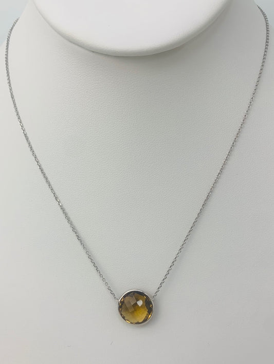 16" 12mm Honey Quartz Single Bezel Necklace in 14KW - NCK-160-BZGM14W-HQ-16-12