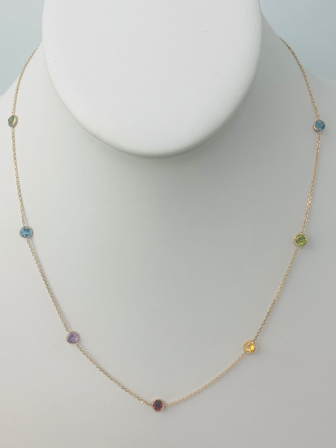 17"-18" 4mm 9 Station Round Multicolored Bezel Necklace in 14KY - NCK-171-BZGM14Y-MLTI-18-4A
