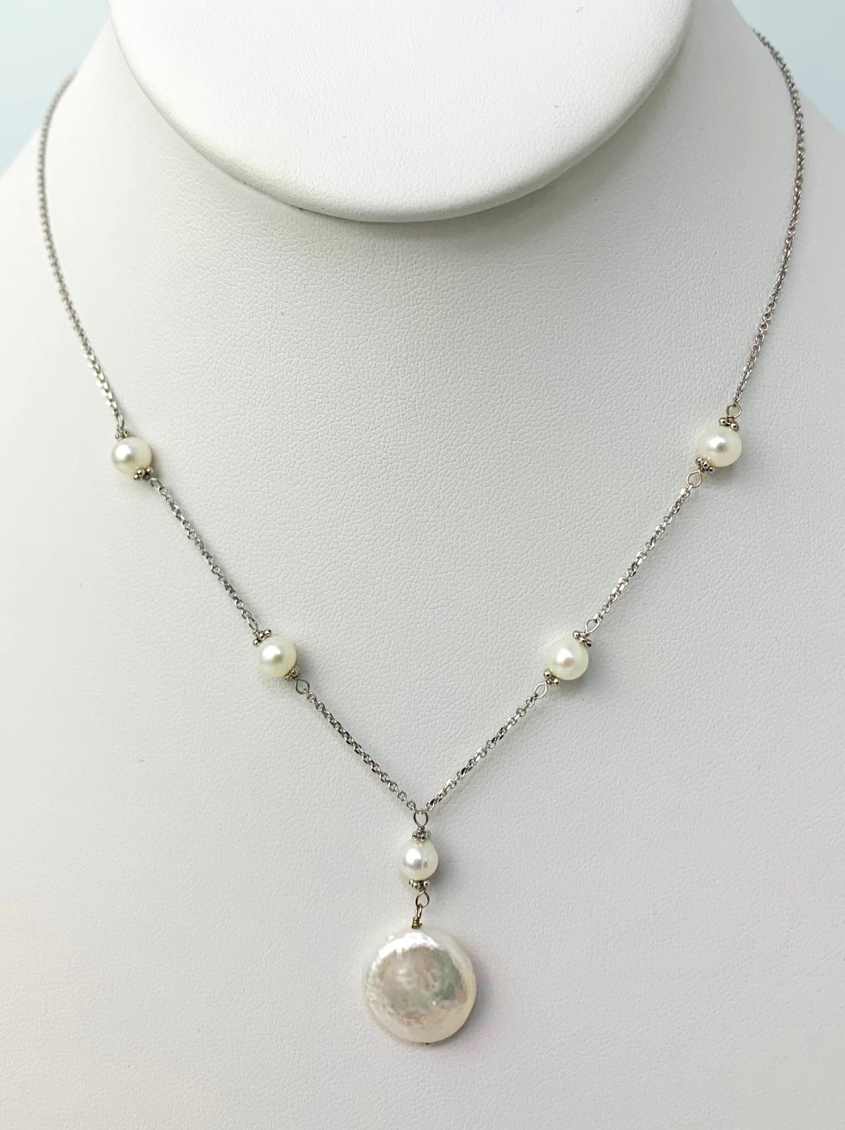 16-17" White Pearl Necklace in 14KW - NCK-191-TNCPRL14W-WH-16