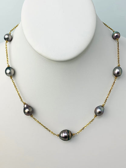 17" South Sea Pearl Station Necklace in 14KY - NCK-193-TNCPRL14Y-GRY-17