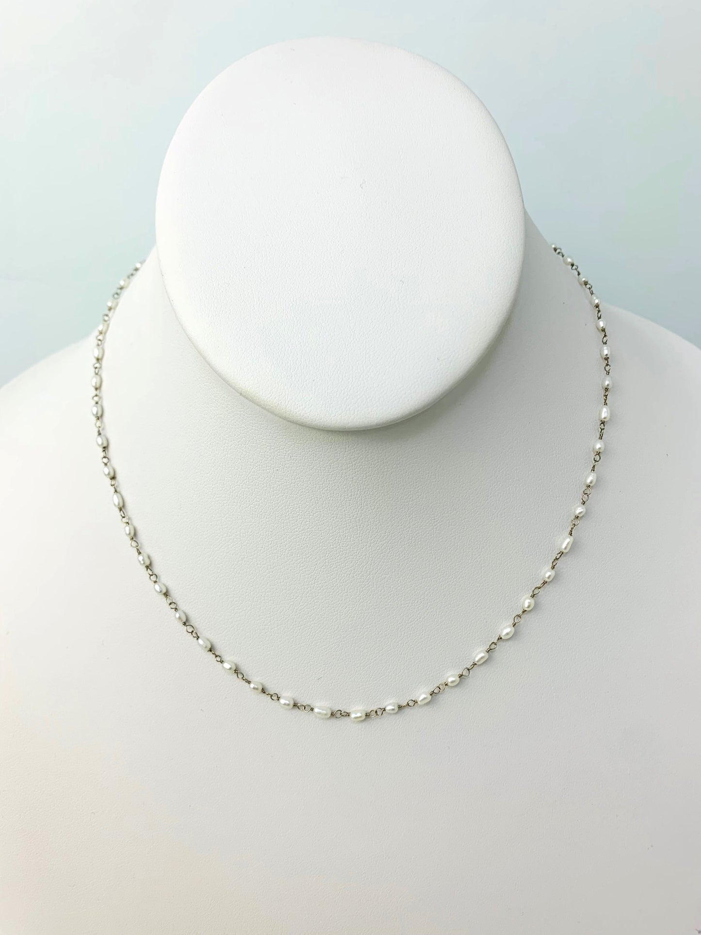 16" Rice Pearl Rosary Necklace in 18KW - NCK-201-ROSPRL18W-WH-16