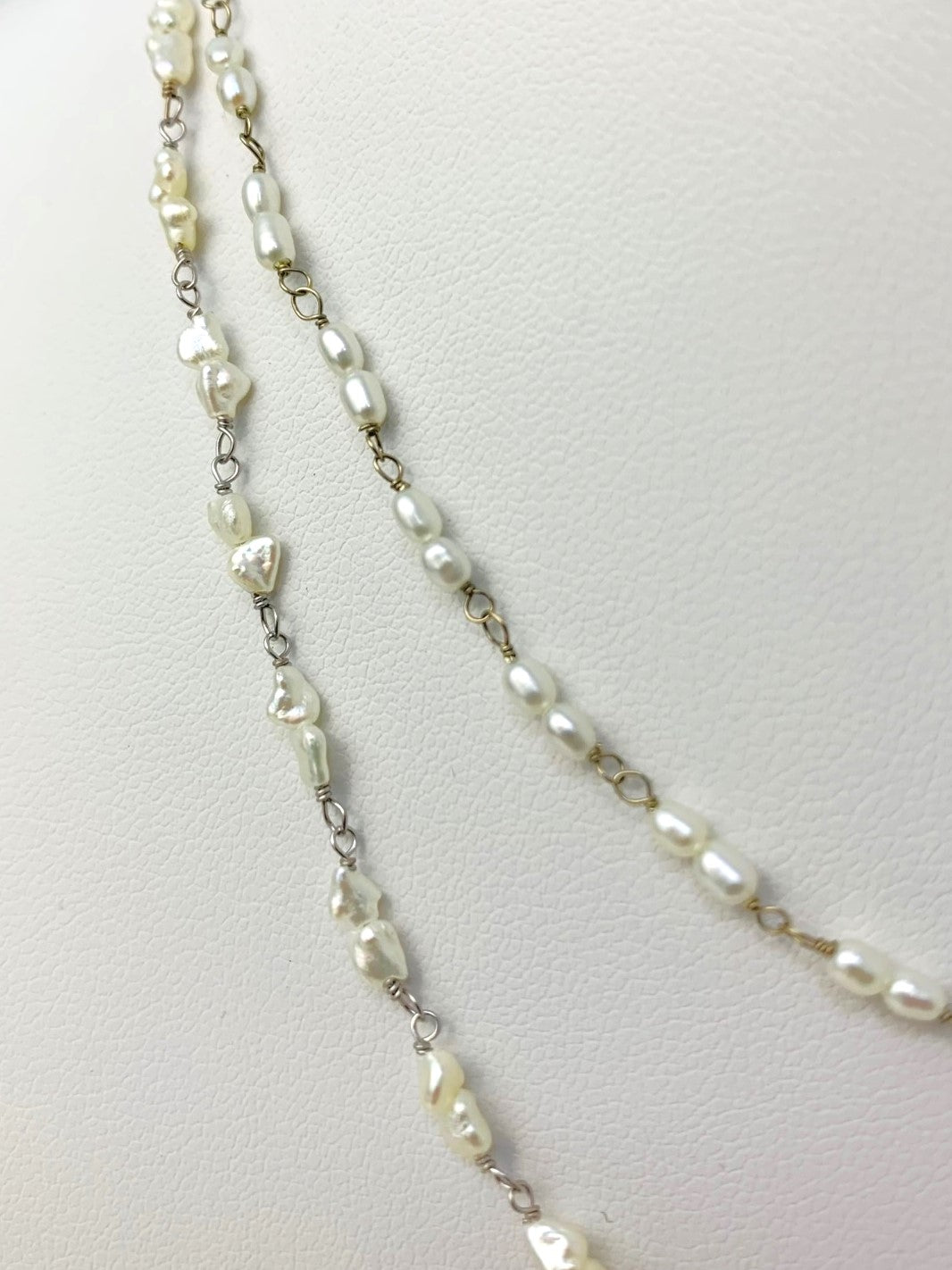 16" Double Pearl Rosary Necklace in 18KW - NCK-203-ROSPRL18W-WH-16