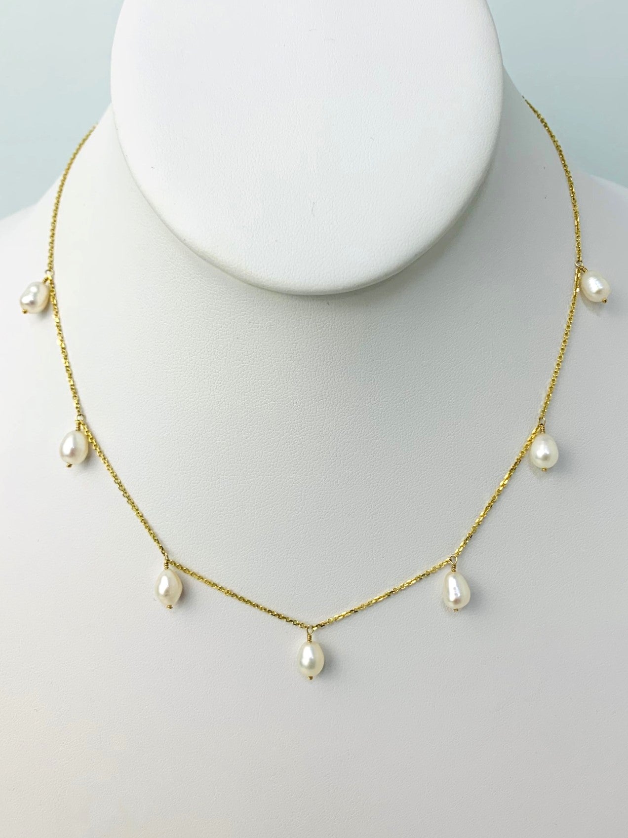 16" Dangly Pearl Necklace in 14KY - NCK-214-DNGPRL14Y-WH-16