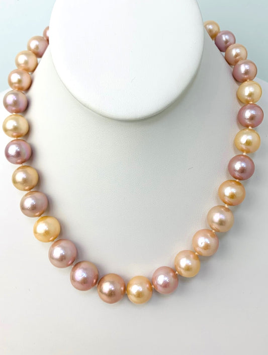 17.5" Pink And Orange Freshwater Cultured Pearl Necklace With 14K Yellow Gold Clasp - NCK-220-STGPRL14Y-PLOR-17.5-01667