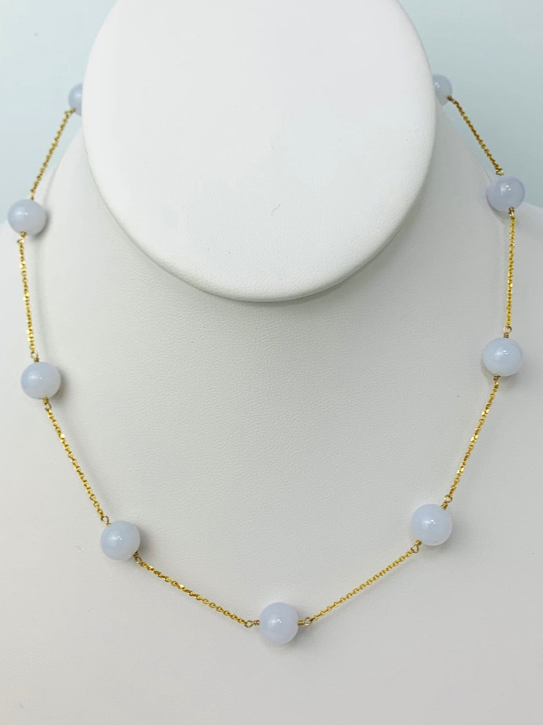 16" Chalcedony Station Necklace in 14KY - NCK-225-TNCGM14Y-CAL-16