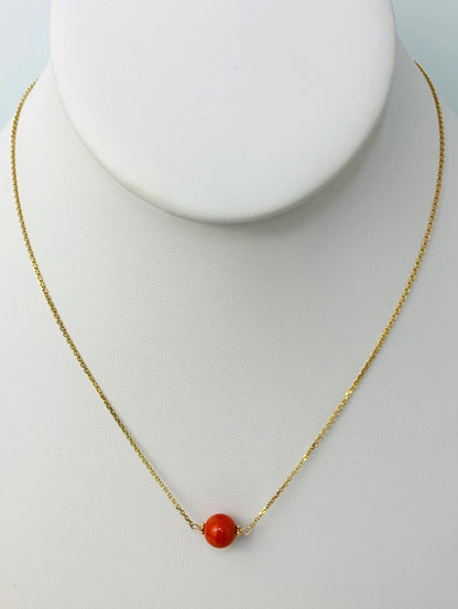 16" Italian Coral Necklace in 14KY - NCK-231-SNGGM14Y-CRL-16