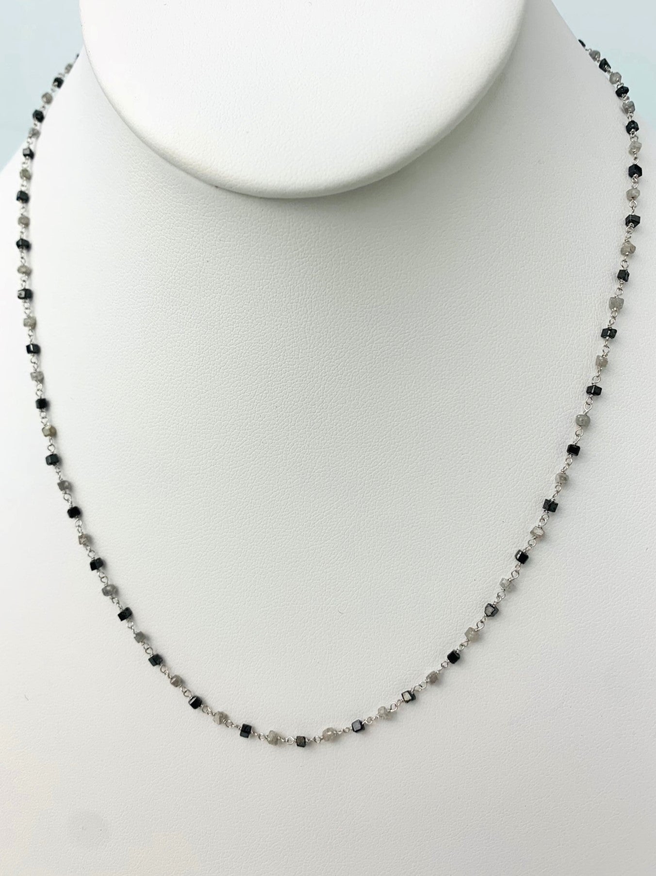 17"-18" Grey And Black Diamond Cube Rosary Necklace in 14KW - NCK-251-ROSDIA14W-GRYBK-17 8.7ctw