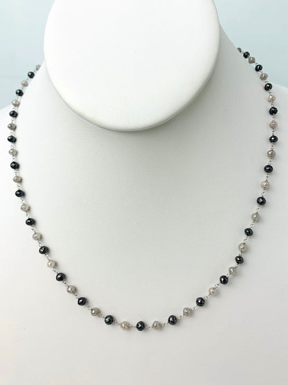 17" Grey And Black Diamond Rosary Necklace in 14KW - NCK-253-ROSDIA14W-GRYBK-17 26ctw