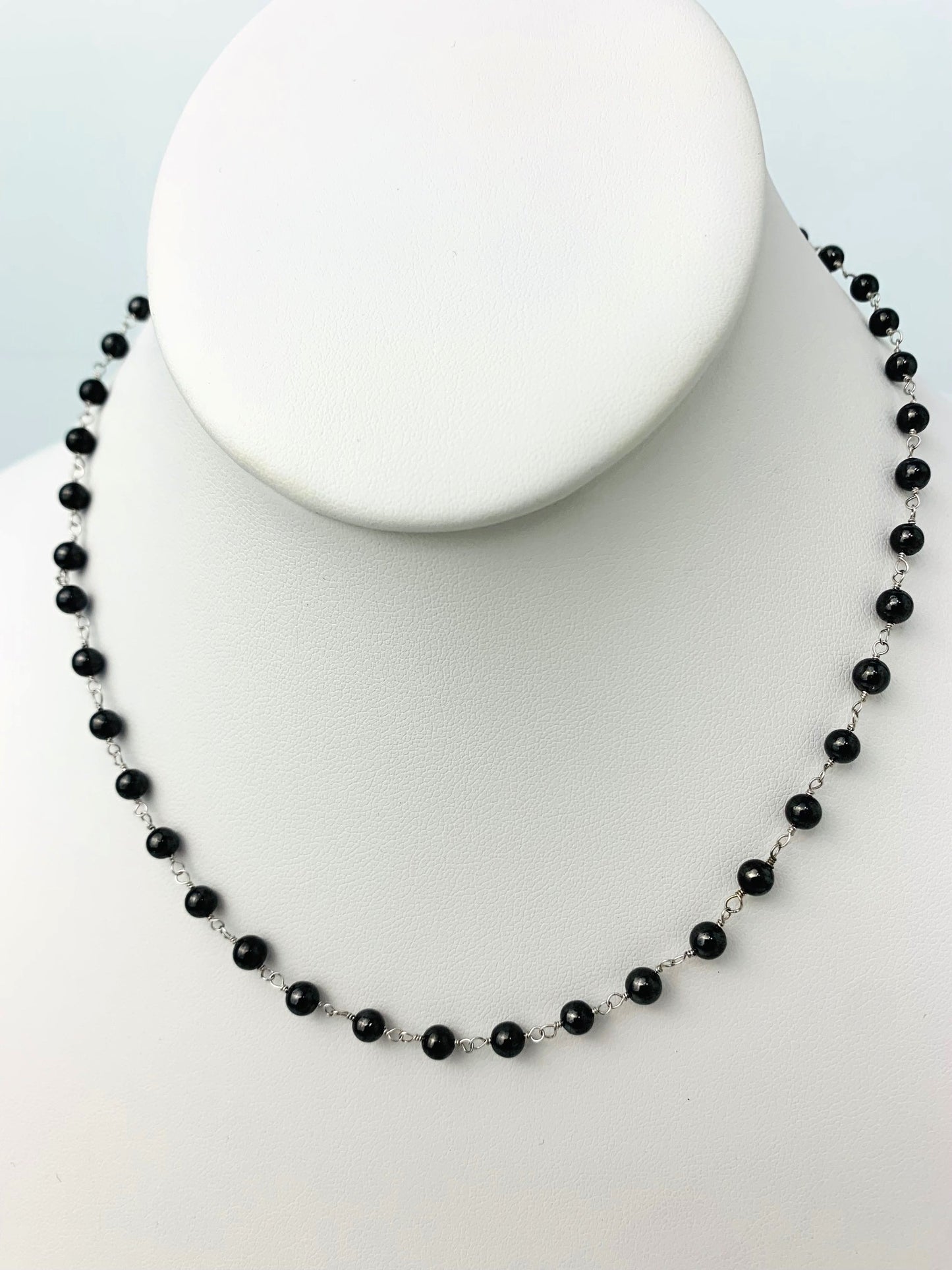 15" Smooth Black Diamond Rosary Necklace in 18KW - NCK-255-ROSDIA18W-BK-15 26.55ctw