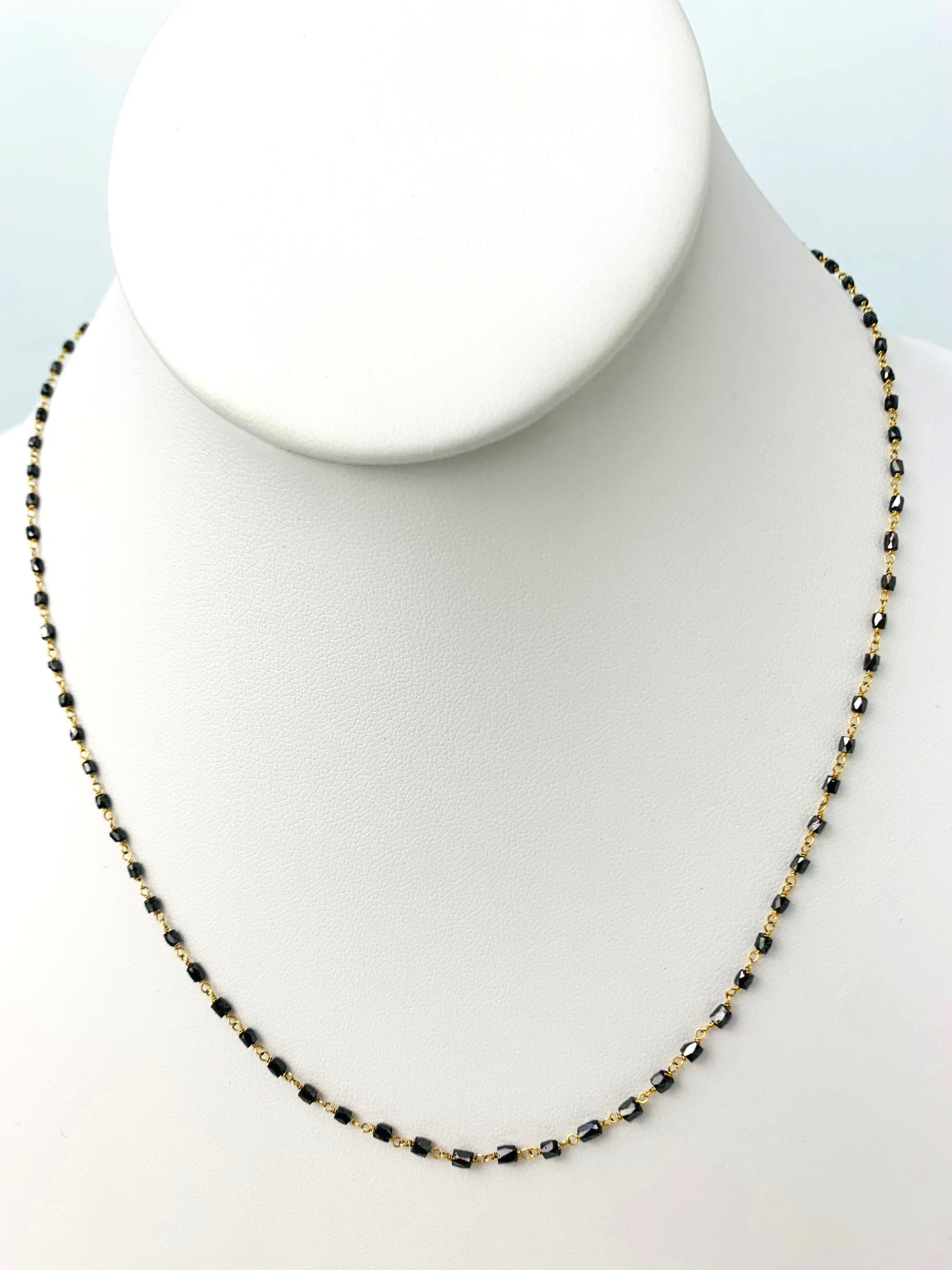 18" Faceted Black Diamond Tube Bead Rosary Necklace in 14KY - NCK-257-ROSDIA14Y-BK-18