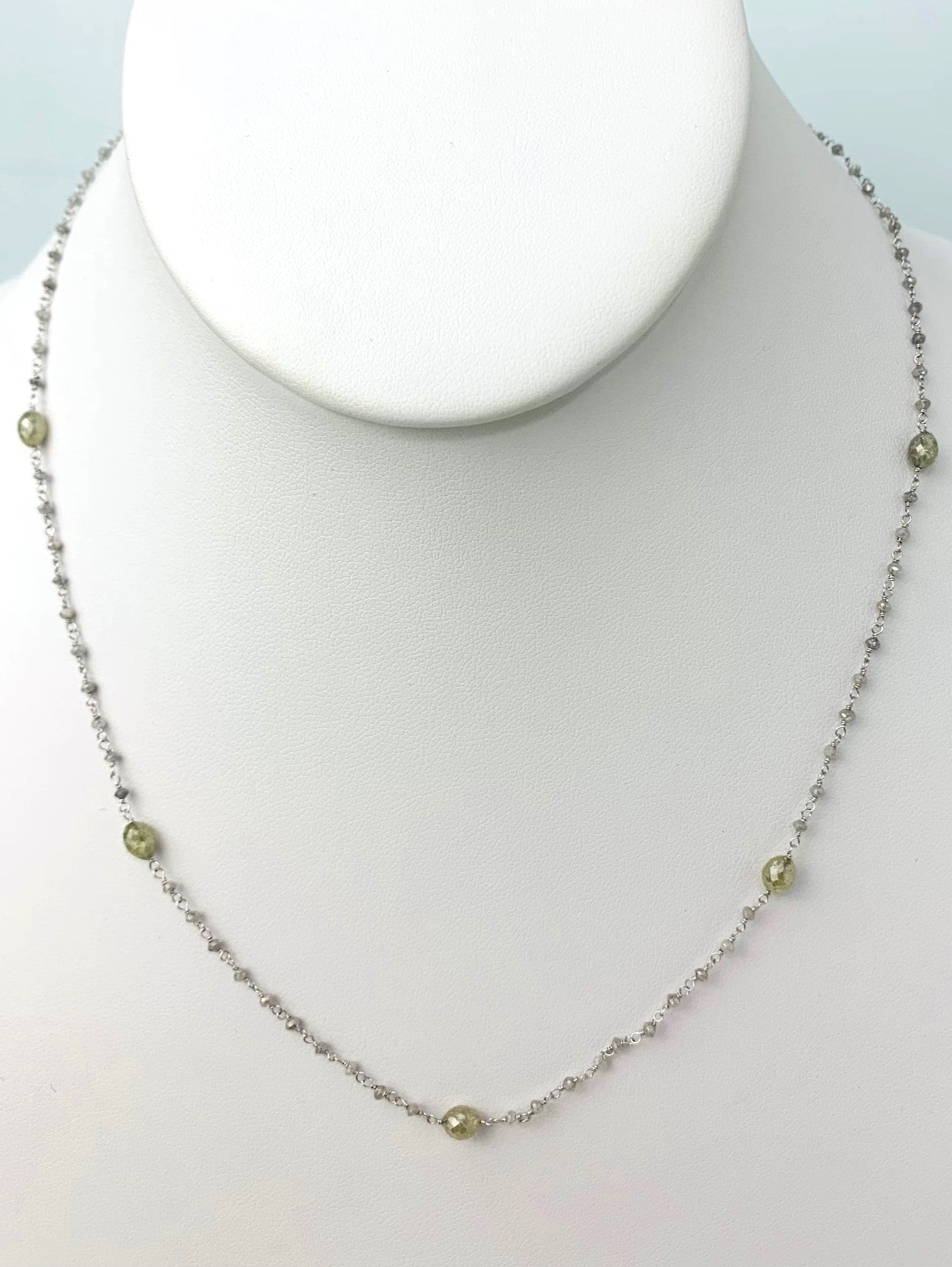 17" Grey Diamond Rosary Necklace in 14KW - NCK-258-ROSDIA14W-GRY-17 6.2ctw