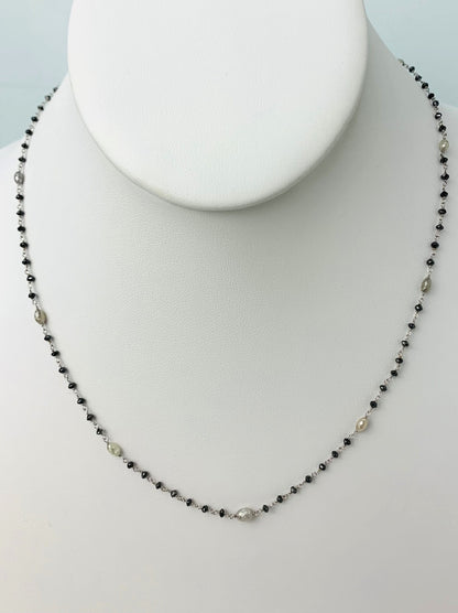 18" Black Diamond Rosary Necklace With Grey Diamond Accents in 14KW - NCK-259-ROSDIA14W-GRYBK-18 5.8ctw