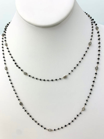 37" Black Diamond Rosary Necklace With Grey Cube Diamond Accents in 14KW - NCK-269-ROSDIA14W-GRYBK-37