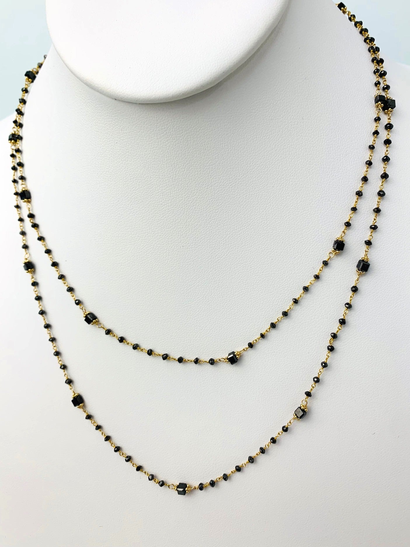 37" Black Diamond Rosary Necklace With Cube Diamond Accents in 14KY - NCK-271-ROSDIA14Y-BK-37A