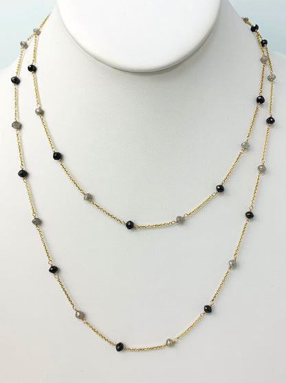 36" Black And Grey Alternating Diamond Station Necklace in 14KY - NCK-281-TNCDIA14Y-GRYBK-36 10.50ctw