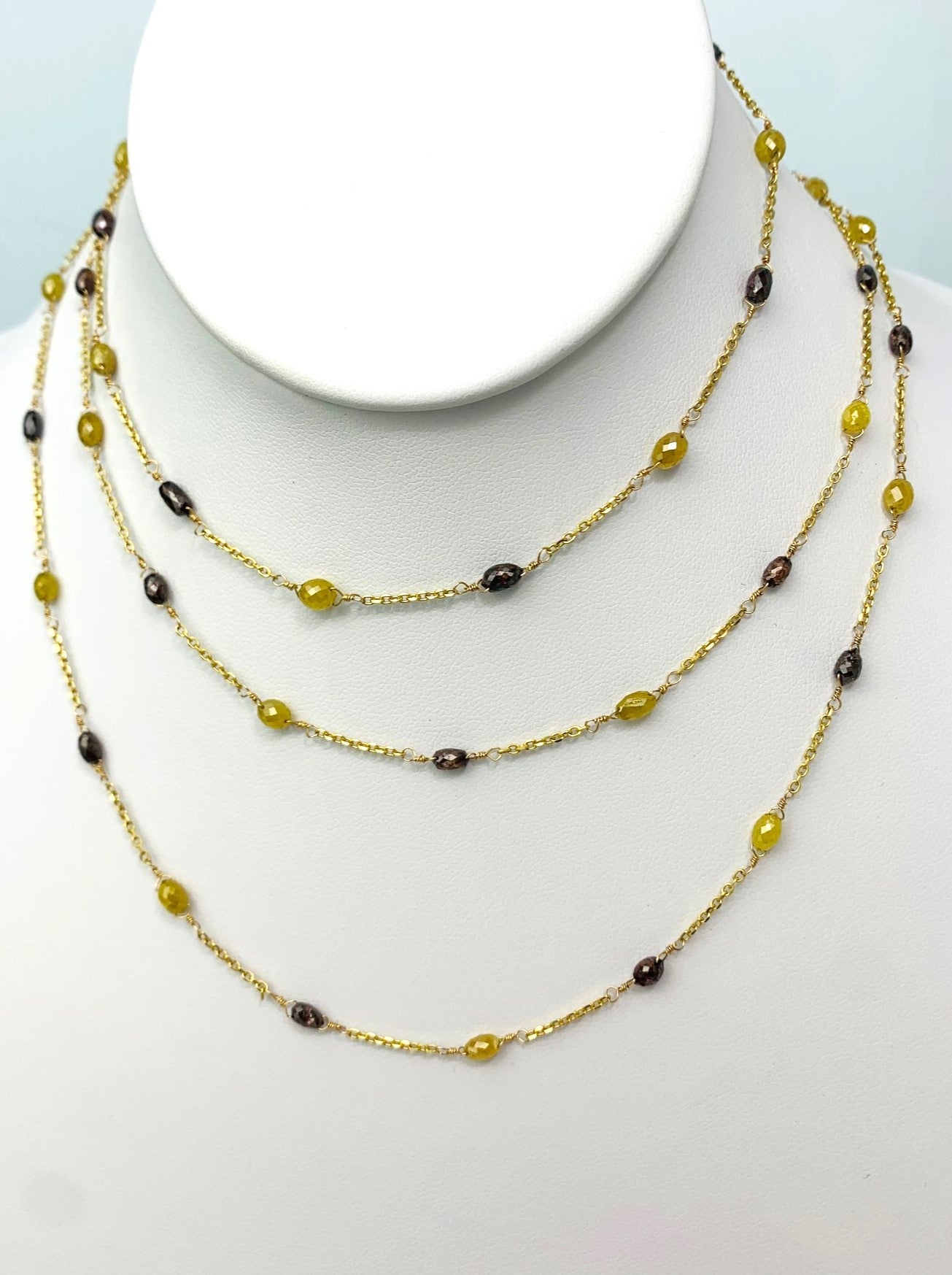 46" Reddish Brown And Yellow Diamond Station Necklace in 14KY - NCK-286-TNCDIA14Y-BRNYL-46