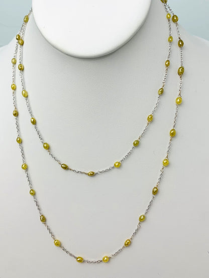 36" Intense Opaque Yellow Diamond Station Necklace in 18KW - NCK-292-TNCDIA18W-YL-36 19.60ctw