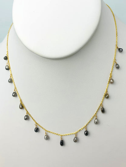 16" Grey Diamond Briolette Dangle Necklace in 18KY - NCK-298-DNGDIA18Y-GRY-16 5.1ctw