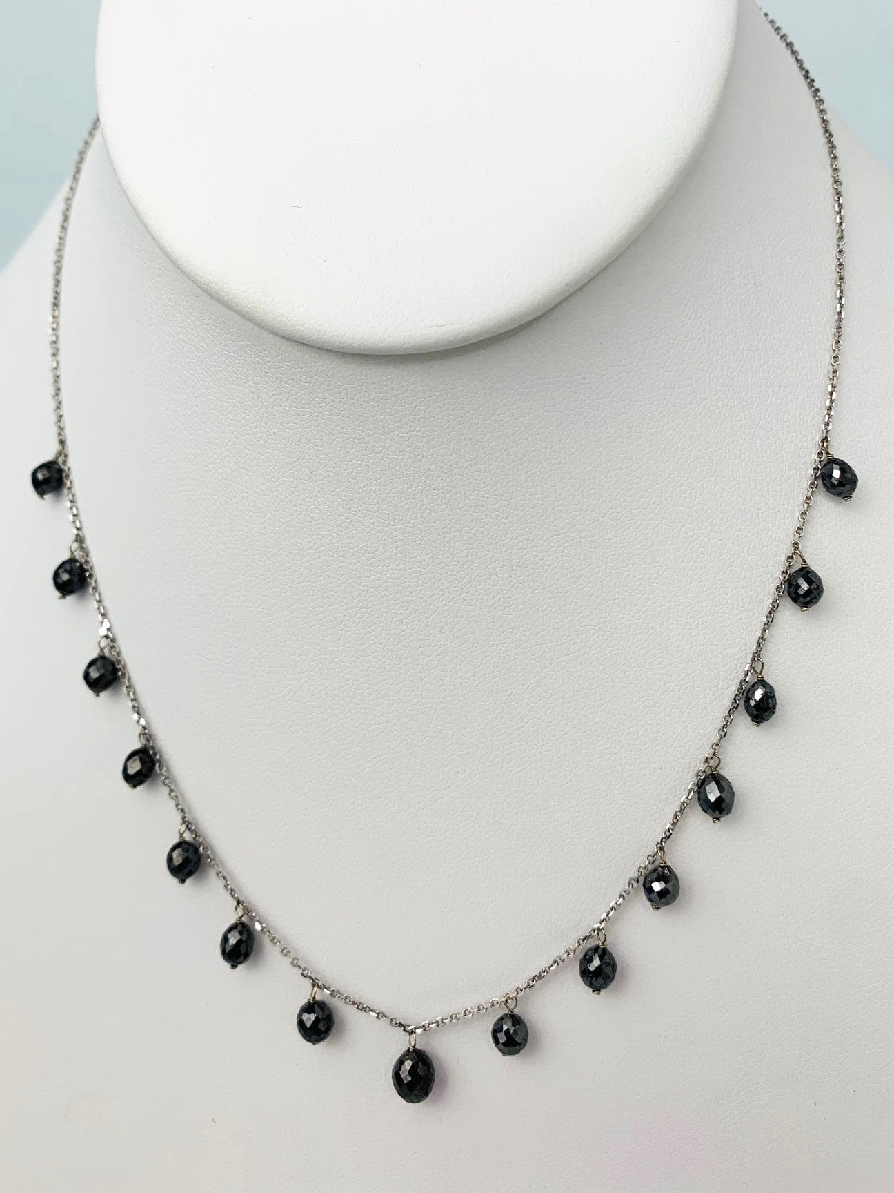 16"-17" Black Diamond Dangle Necklace in 18KW - NCK-304-DNGDIA18W-BK-16 9ctw