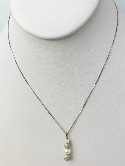 Clearance Sale! - 16" Pearl And Gold Bead Drop Necklace in 14KW - NCK-331-DRPPRL14W-WH-16