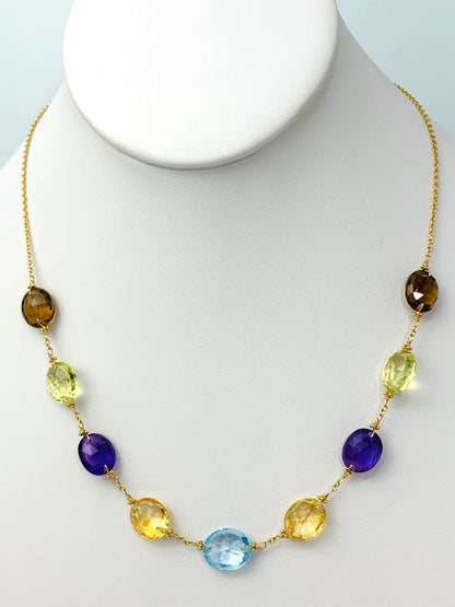 17" 9 Station Multicolored Rose Cut Oval Gemstone Necklace in 14KY - NCK-342-TNCGM14Y-MLTI-17