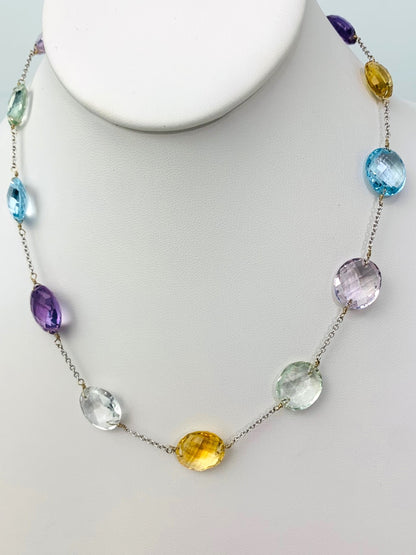 Clearance Sale! - 18" 12 Station Multicolored Oval Rose Cut Gemstone Necklace in 14KW - NCK-345-TNCGM14W-MLTI-18