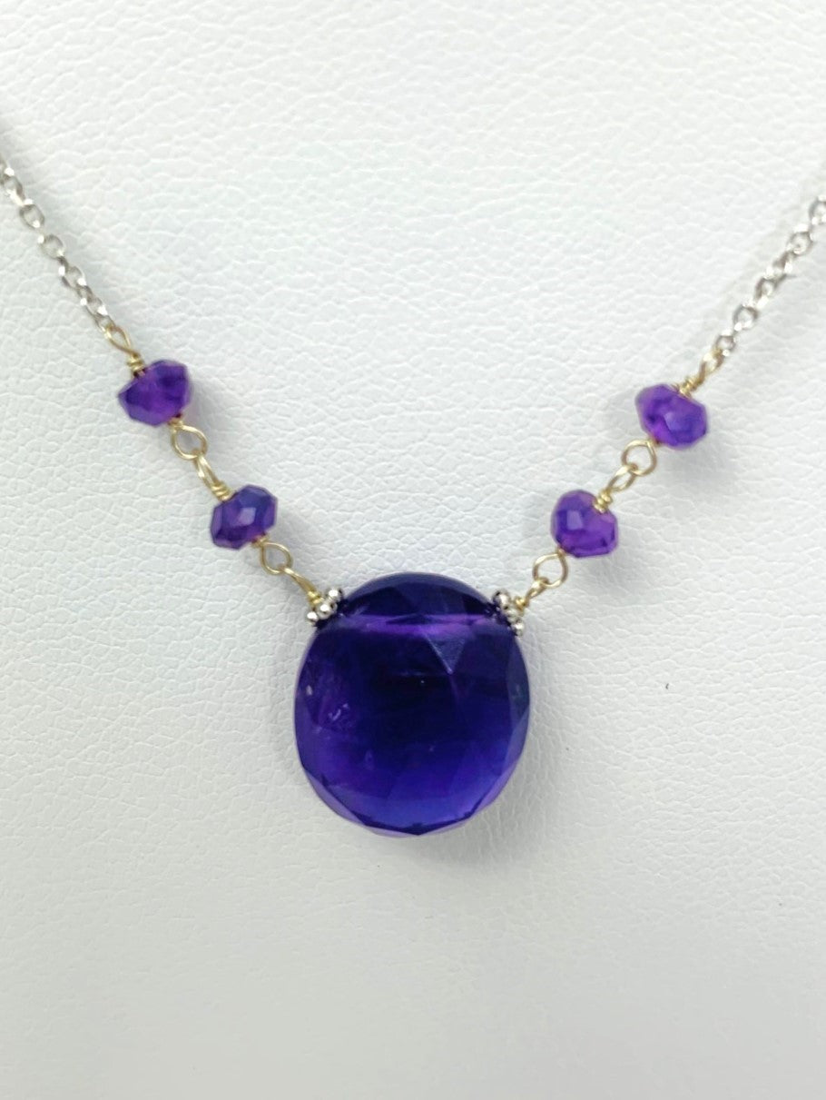 16"-17" Amethyst Station Necklace With Oval Center in 14KW - NCK-382-TNCGM14W-AM-17