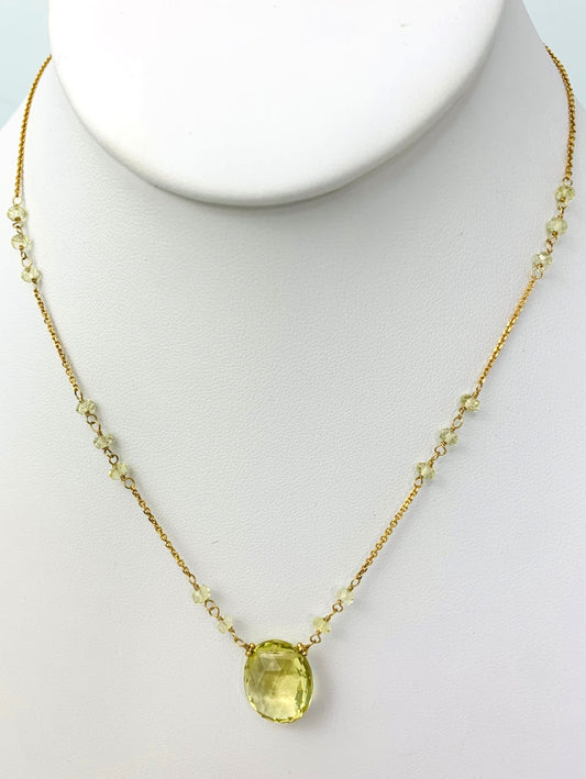 Clearance Sale!- 16-17" Lemon Quartz Station Necklace With Oval Center in 14KY - NCK-382-TNCGM14Y-LQ-17