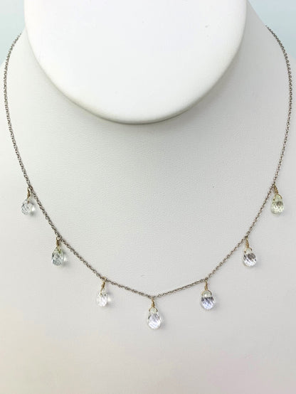 16" White Sapphire Briolette Dangle Station Necklace in 18KW - NCK-406-DNGGM18W-WS-16