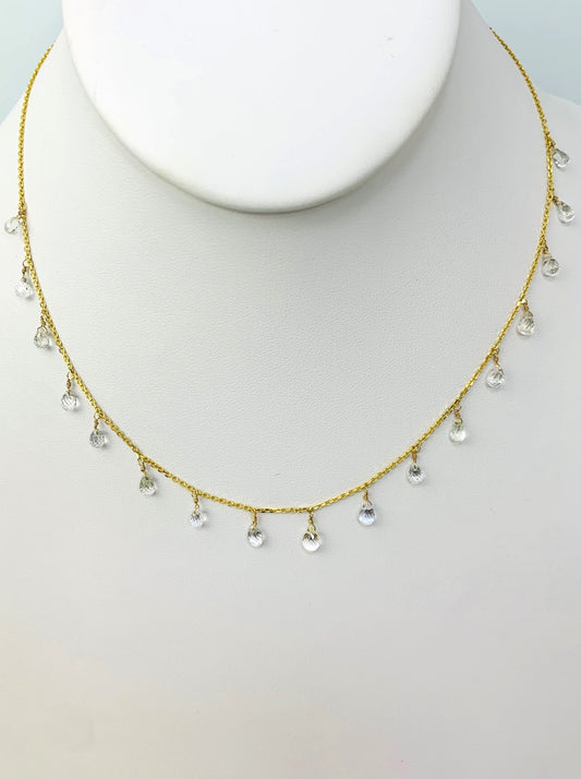 16" White Sapphire Briolette Dangle Station Necklace in 18KY - NCK-407-DNGGM18Y-WS-16