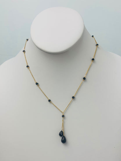 16"-17" Onyx Lariat Station Necklace in 14KY - NCK-426-LARGM14Y-OX-17-SM