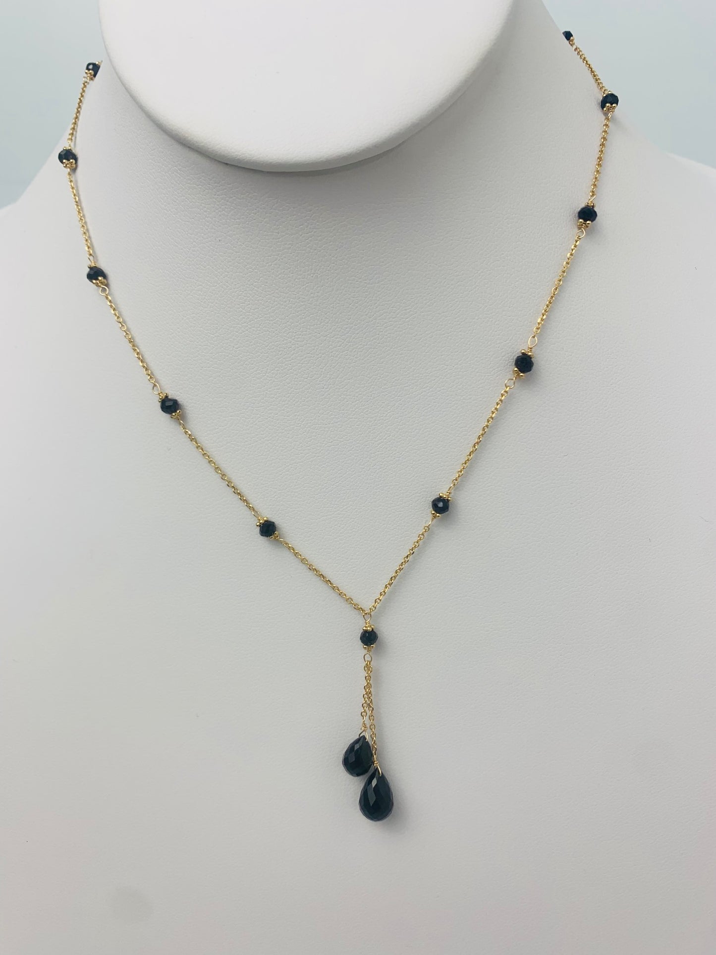 16"-17" Onyx Lariat Station Necklace in 14KY - NCK-426-LARGM14Y-OX-17-SM