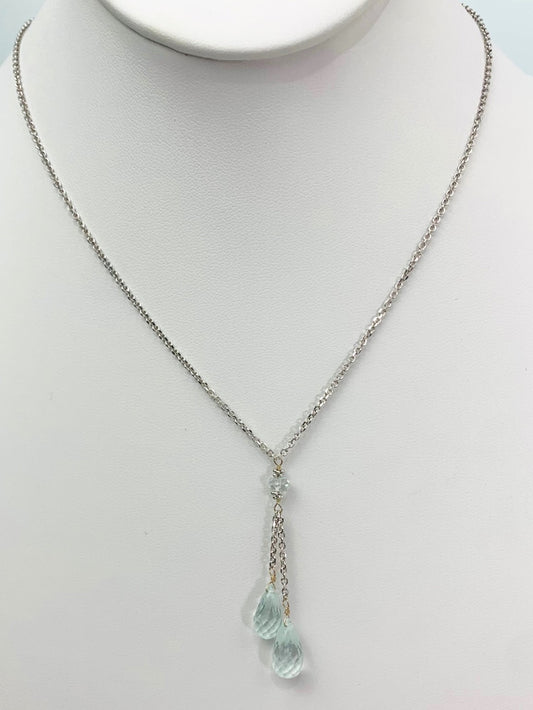 17" Aquamarine Lariat Station Necklace in 14KW - NCK-428B-LARGM14W-AQ-17-LG