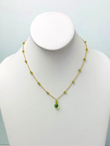 16"-17" Peridot Station Necklace With Center Drop in 14KY - NCK-442-DRPGM14Y-PDT-17