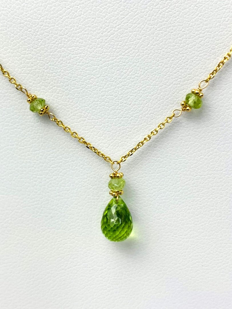 16"-17" Peridot Station Necklace With Center Drop in 14KY - NCK-442-DRPGM14Y-PDT-17