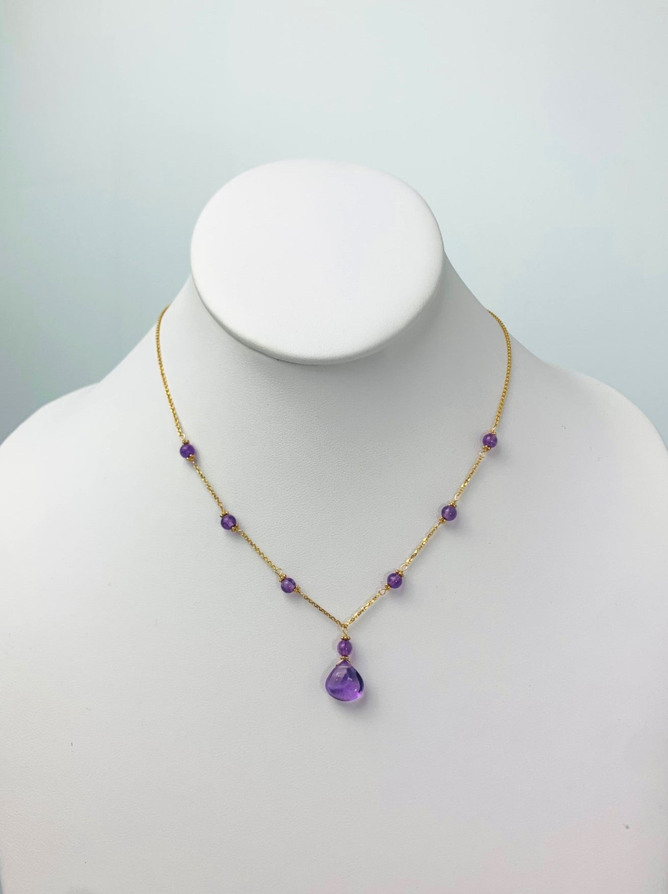 16"-17" Amethyst Station Necklace With Center Drop in 14KY - NCK-453-DRPGM14Y-AMY-17
