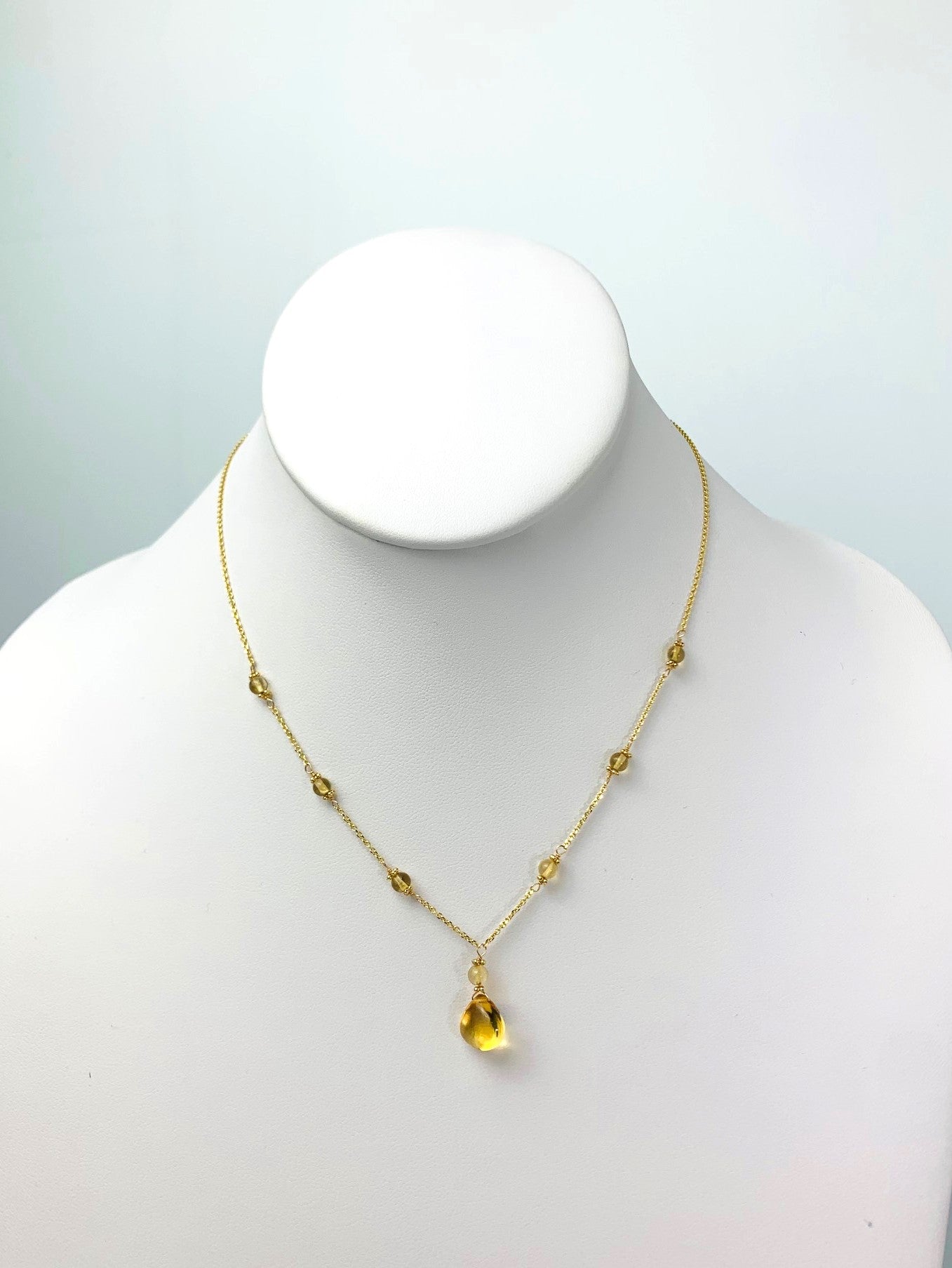 16"-17" Citrine Station Necklace With Center Drop in 14KY - NCK-454-DRPGM14Y-CIT-17