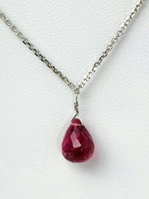 16" Pink Tourmaline Necklace With Center Drop in 14KW - NCK-472-DRPGM14W-PT-16