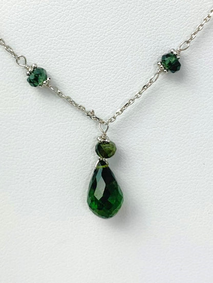 16"-17" Green Tourmaline Station Necklace With Center Drop in 14KW - NCK-475-DRPGM14W-GT-17 -MD