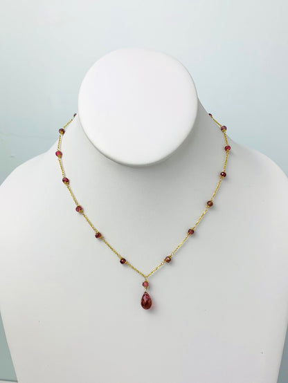 16"-17" Pink Tourmaline Station Necklace With Center Drop in 14KY - NCK-475-DRPGM14Y-PT-17 -MD